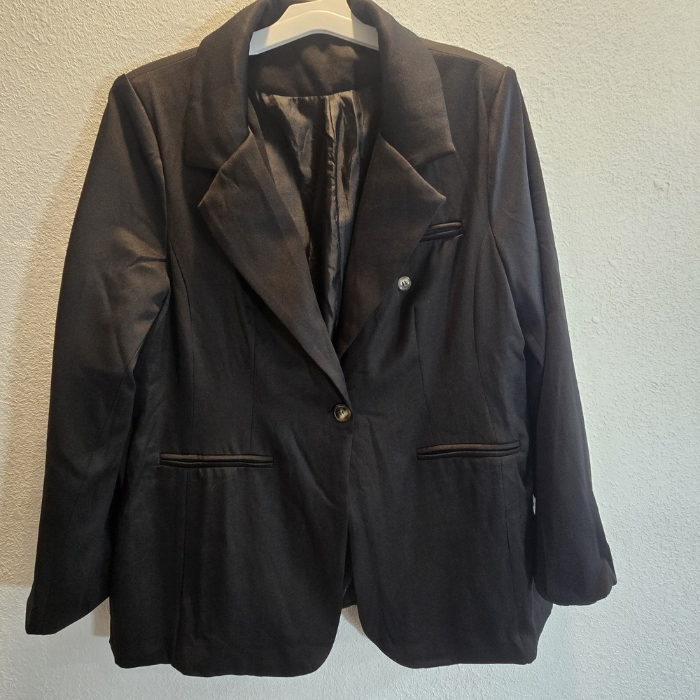 Womens Black Blazer Jacket XXL Stretch Career Work Office Tailored Single Button